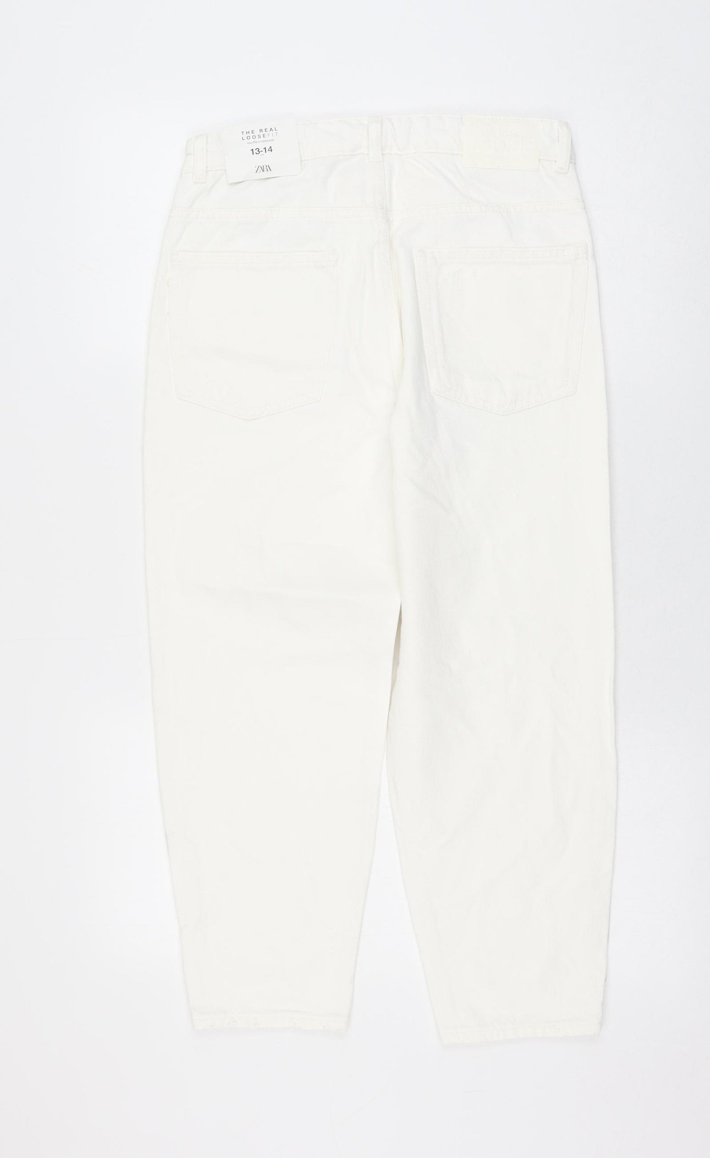 Zara Girls White Cotton Straight Jeans Size 13-14 Years Regular Zip - Distressed