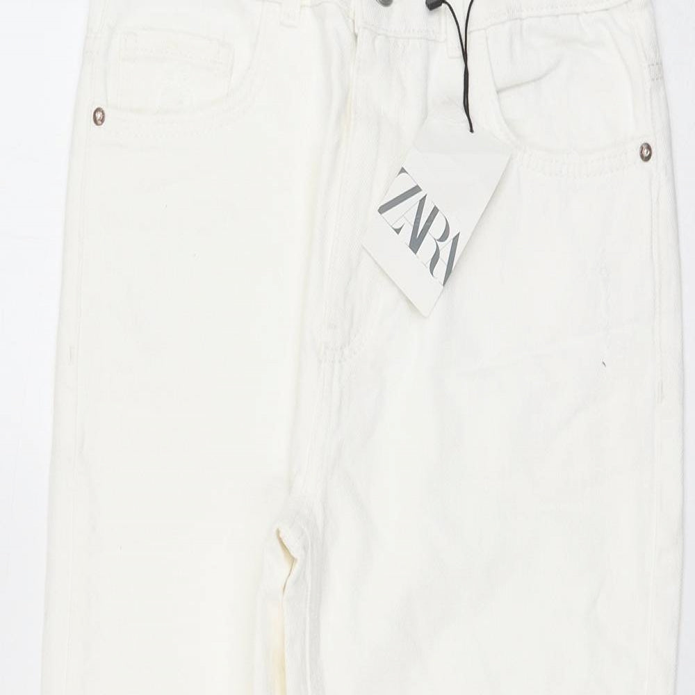 Zara Girls White Cotton Straight Jeans Size 13-14 Years Regular Zip - Distressed