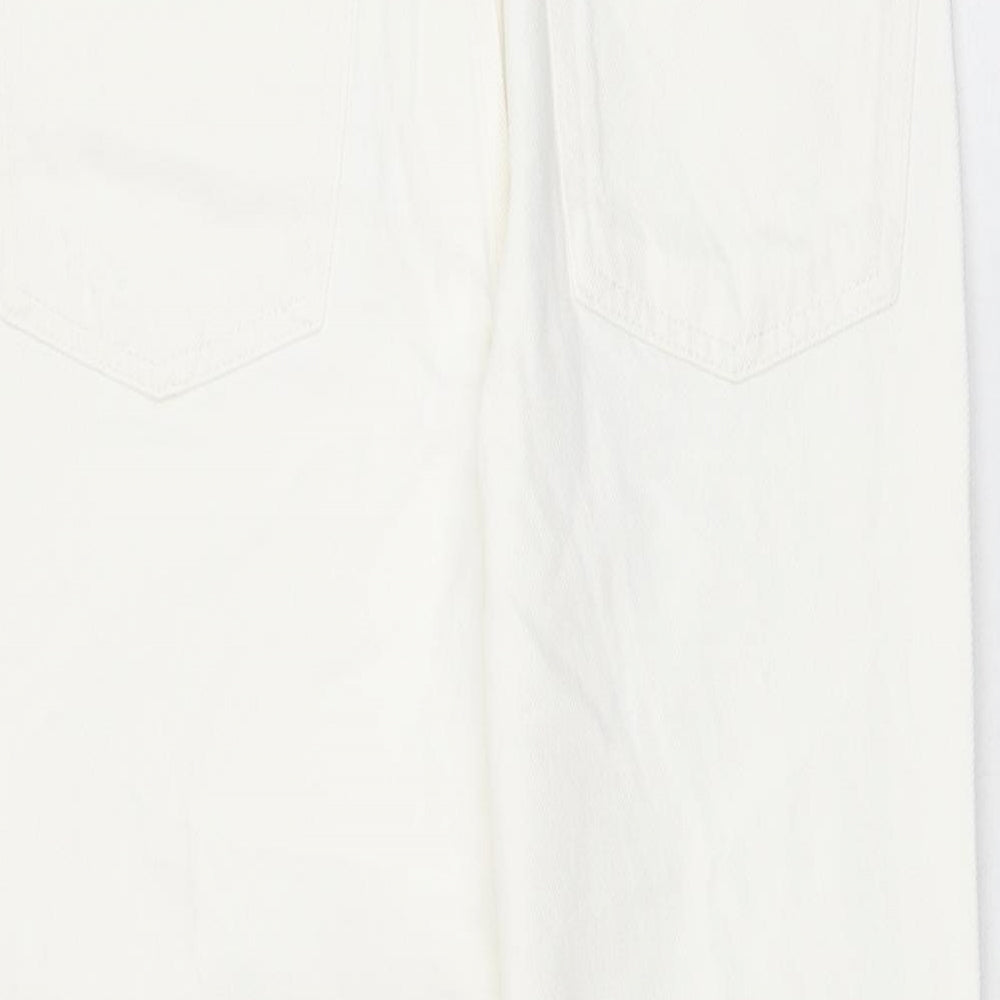 Zara Girls White Cotton Straight Jeans Size 13-14 Years Regular Zip - Distressed