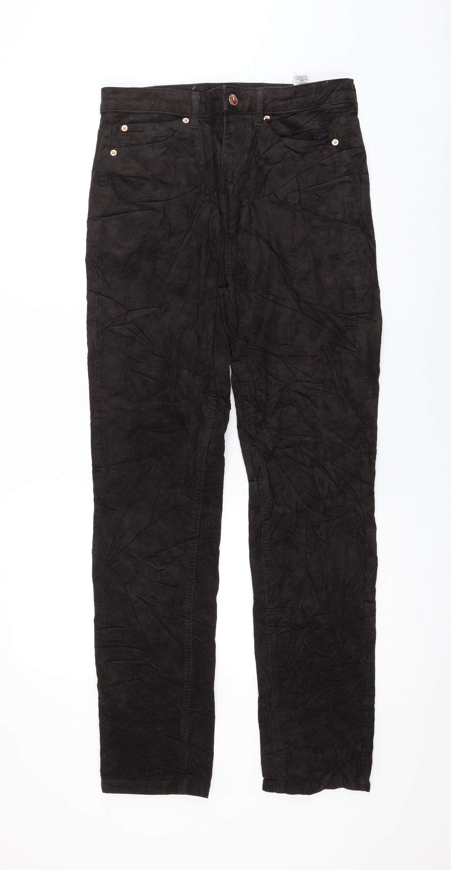 Marks and Spencer Womens Brown Cotton Trousers Size 10 L30 in Regular Zip