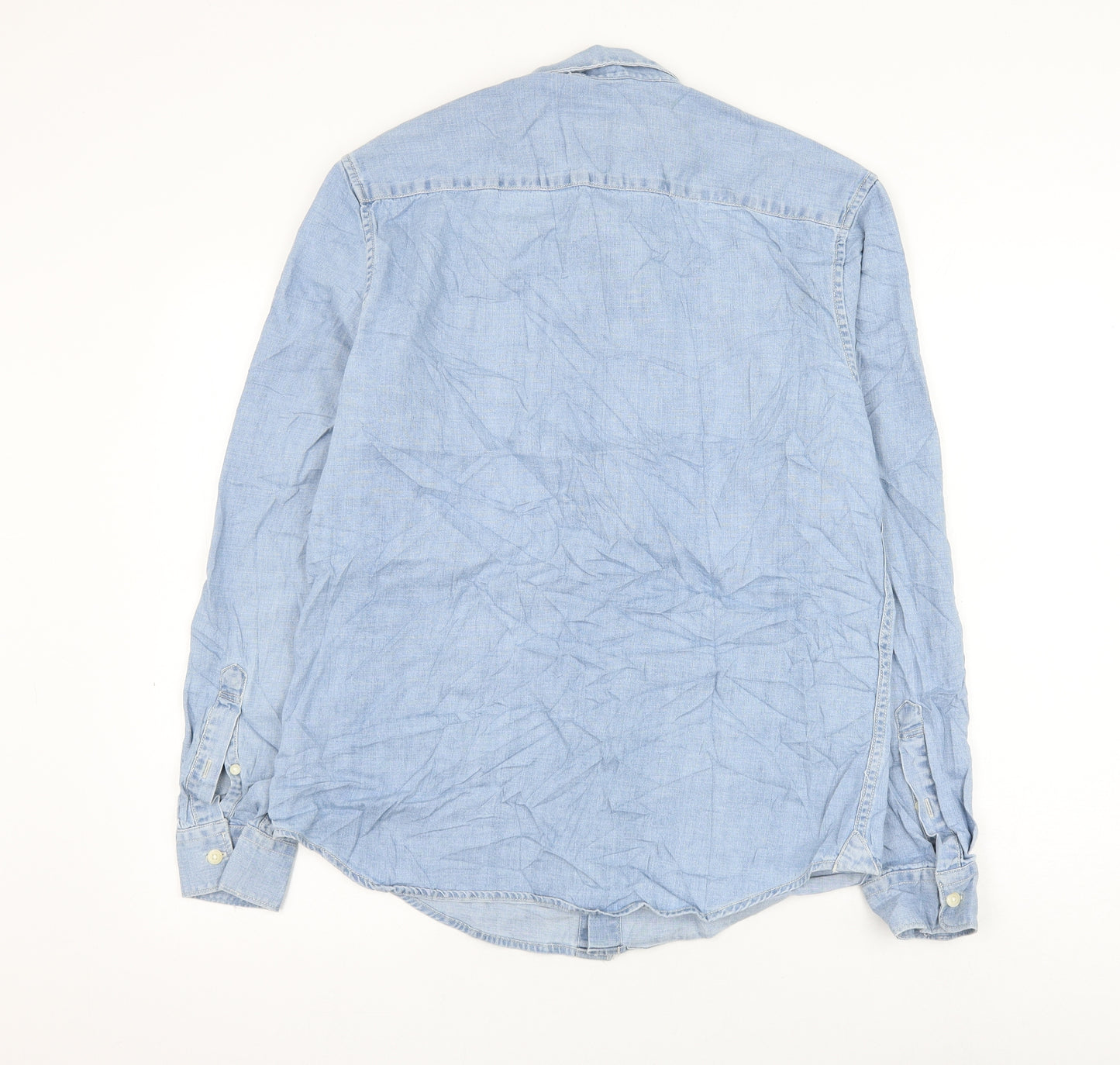 Marks and Spencer Mens Blue Cotton Button-Up Size M Collared Button