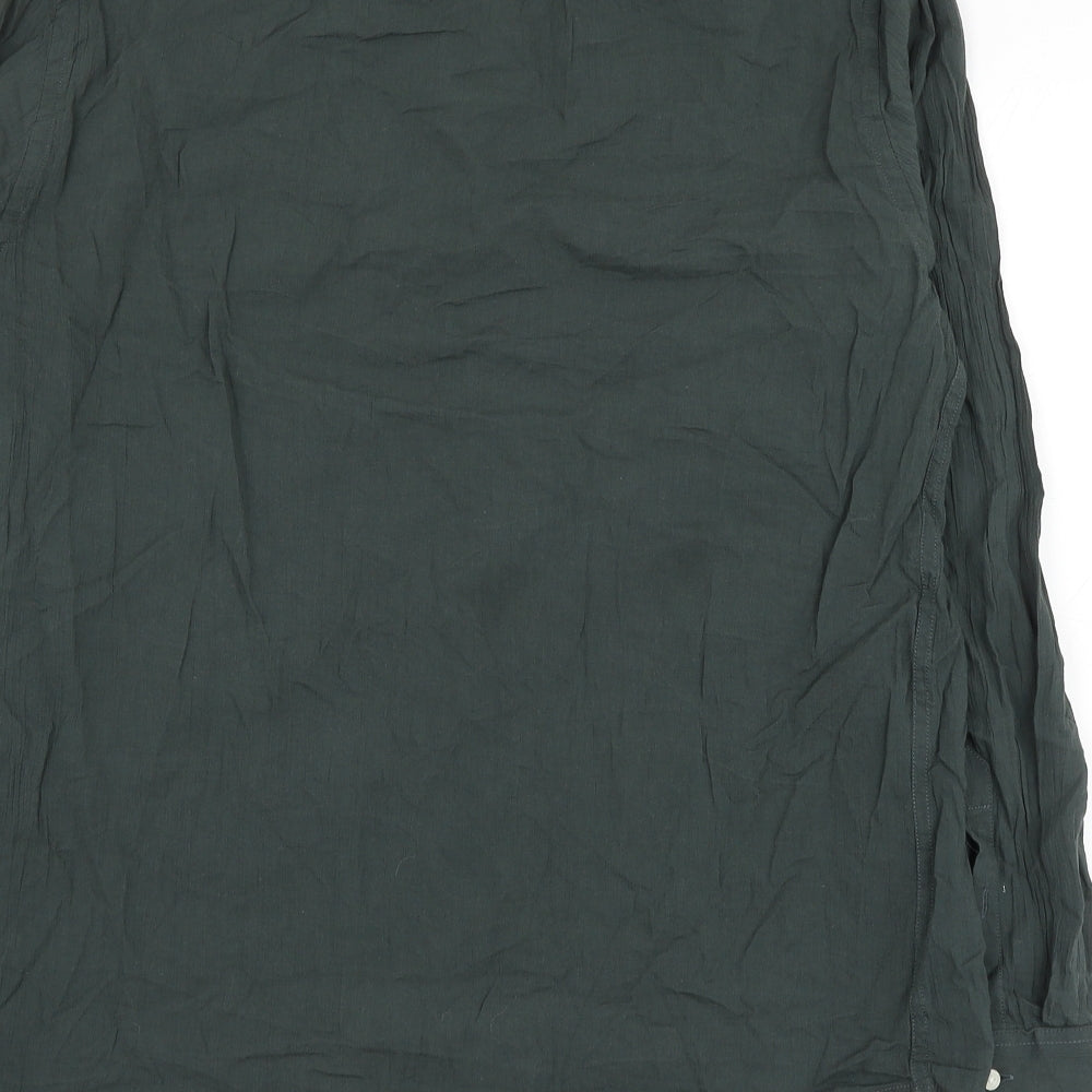 Zara Mens Green Cotton Button-Up Size L Round Neck Button