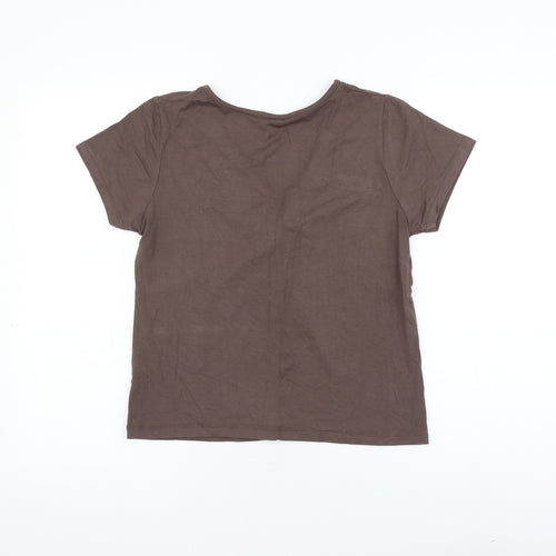 Janique Womens Brown Viscose Basic T-Shirt Size 18 V-Neck - Knot Front