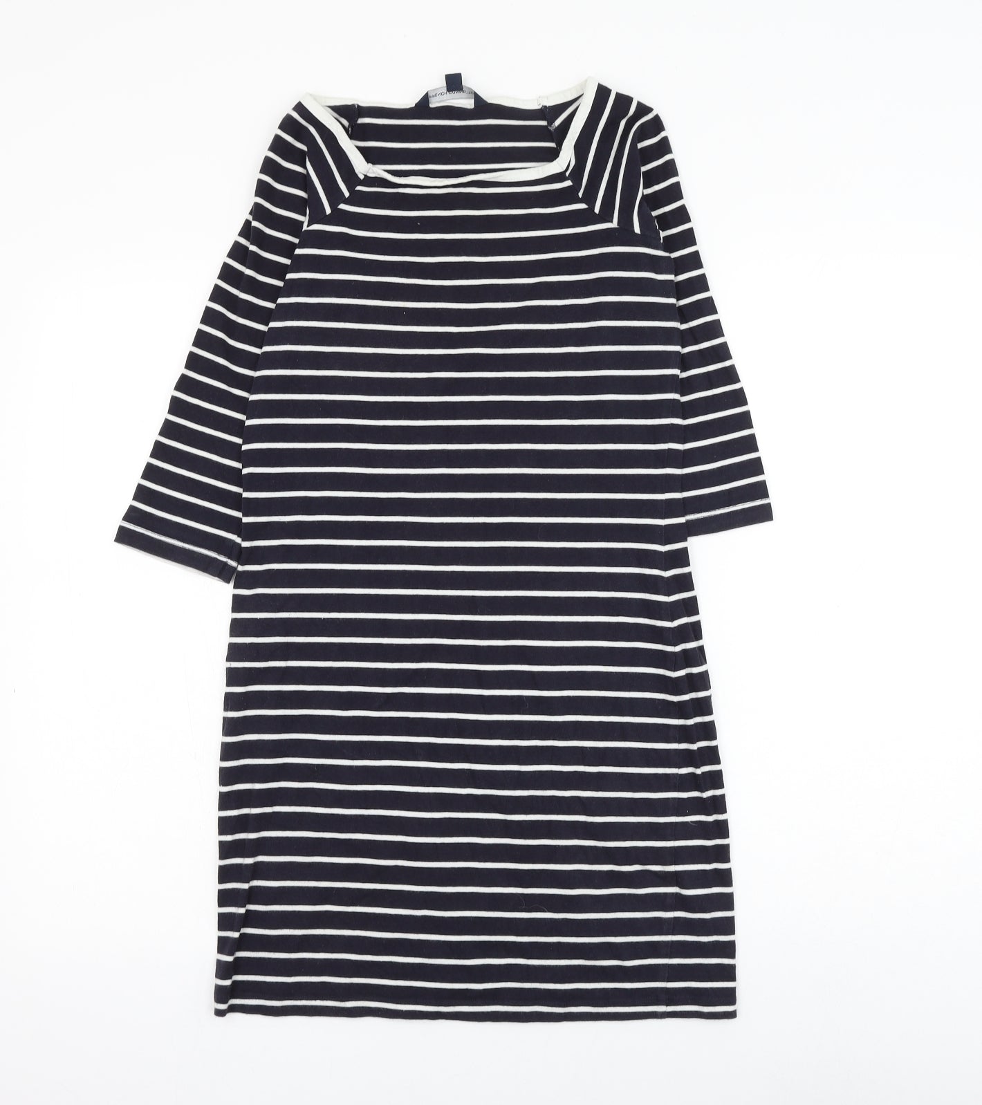 French Connection Womens Blue Striped Cotton Basic T-Shirt Size 10 Round Neck