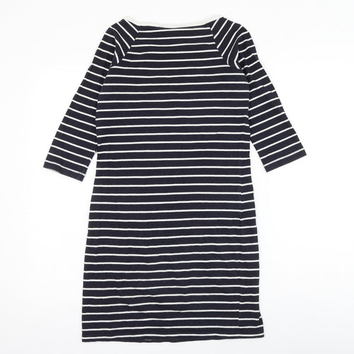 French Connection Womens Blue Striped Cotton Basic T-Shirt Size 10 Round Neck