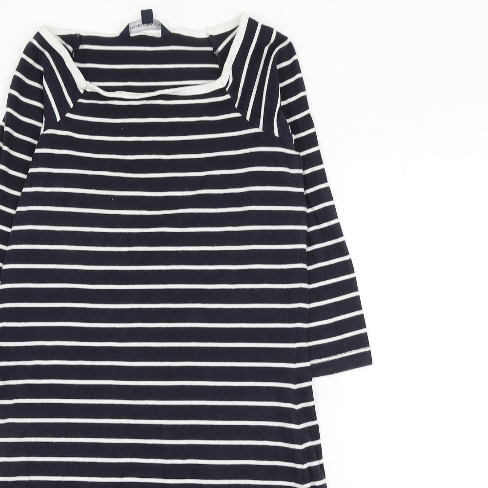 French Connection Womens Blue Striped Cotton Basic T-Shirt Size 10 Round Neck