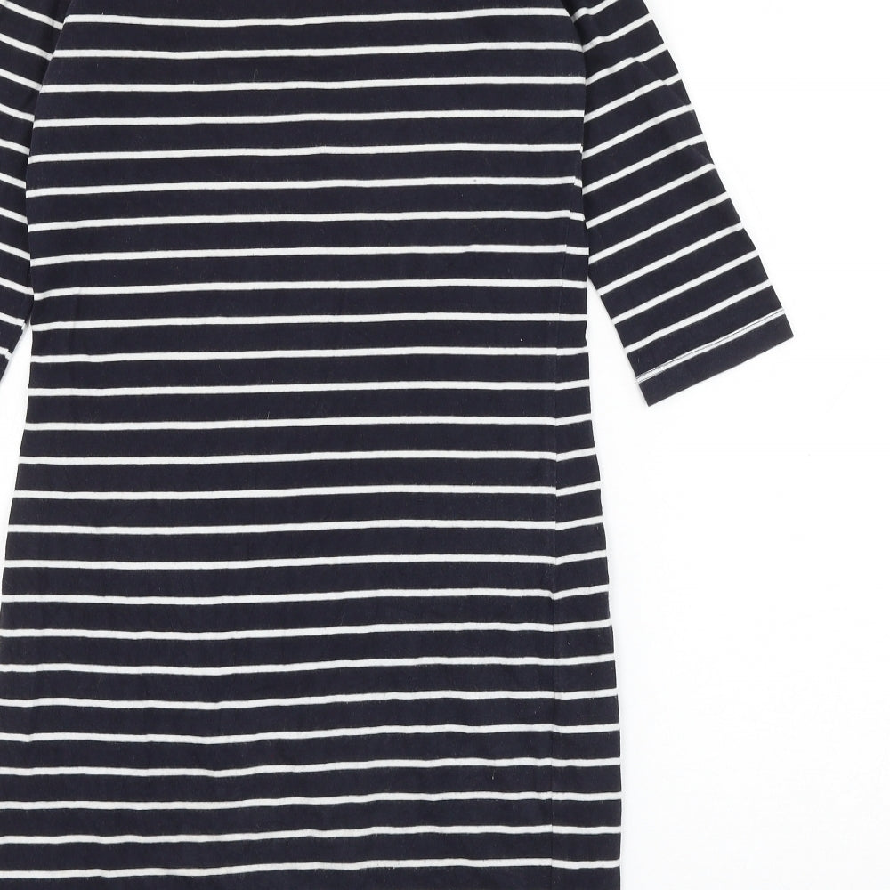 French Connection Womens Blue Striped Cotton Basic T-Shirt Size 10 Round Neck