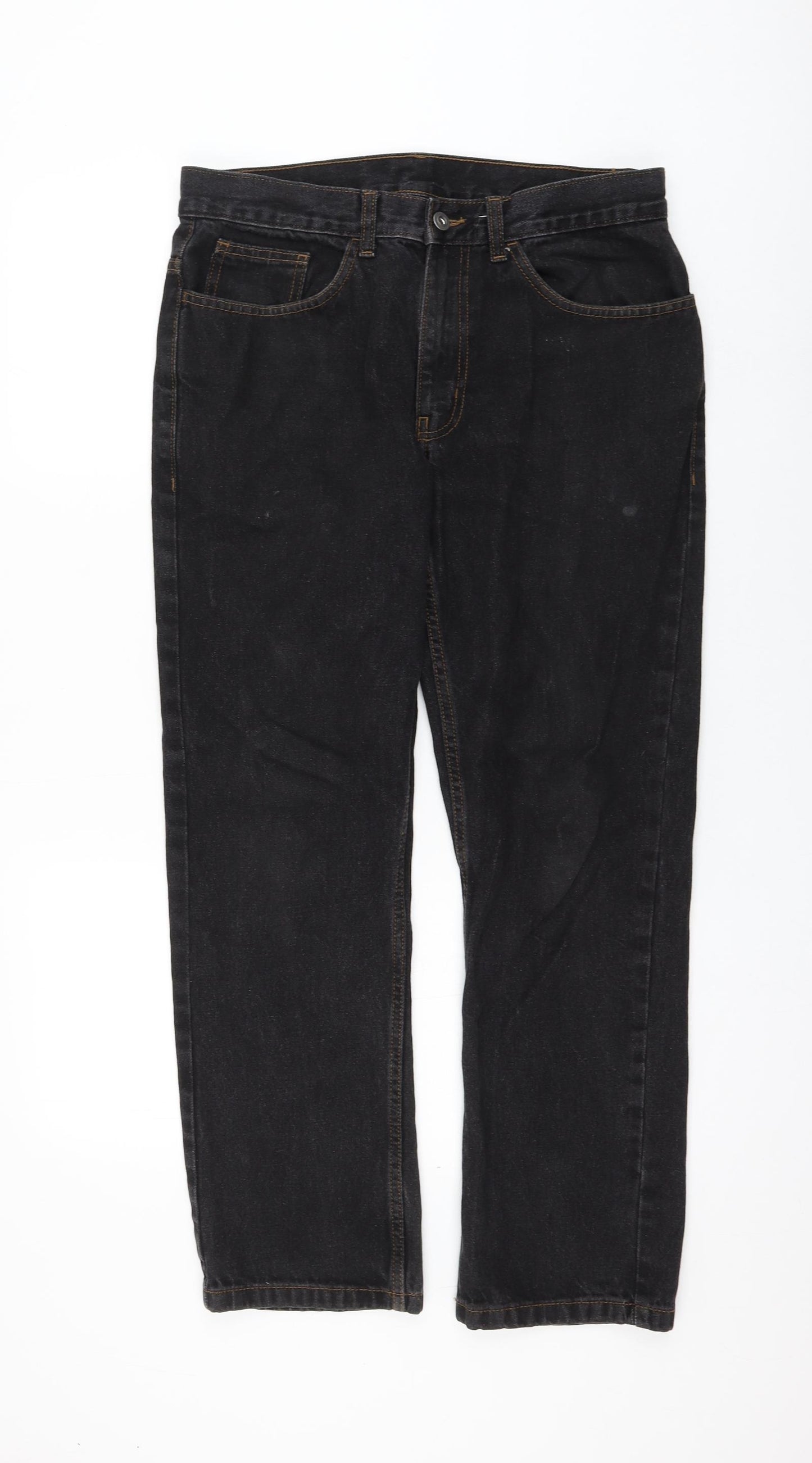 George Mens Black Cotton Straight Jeans Size 32 in L30 in Regular Zip