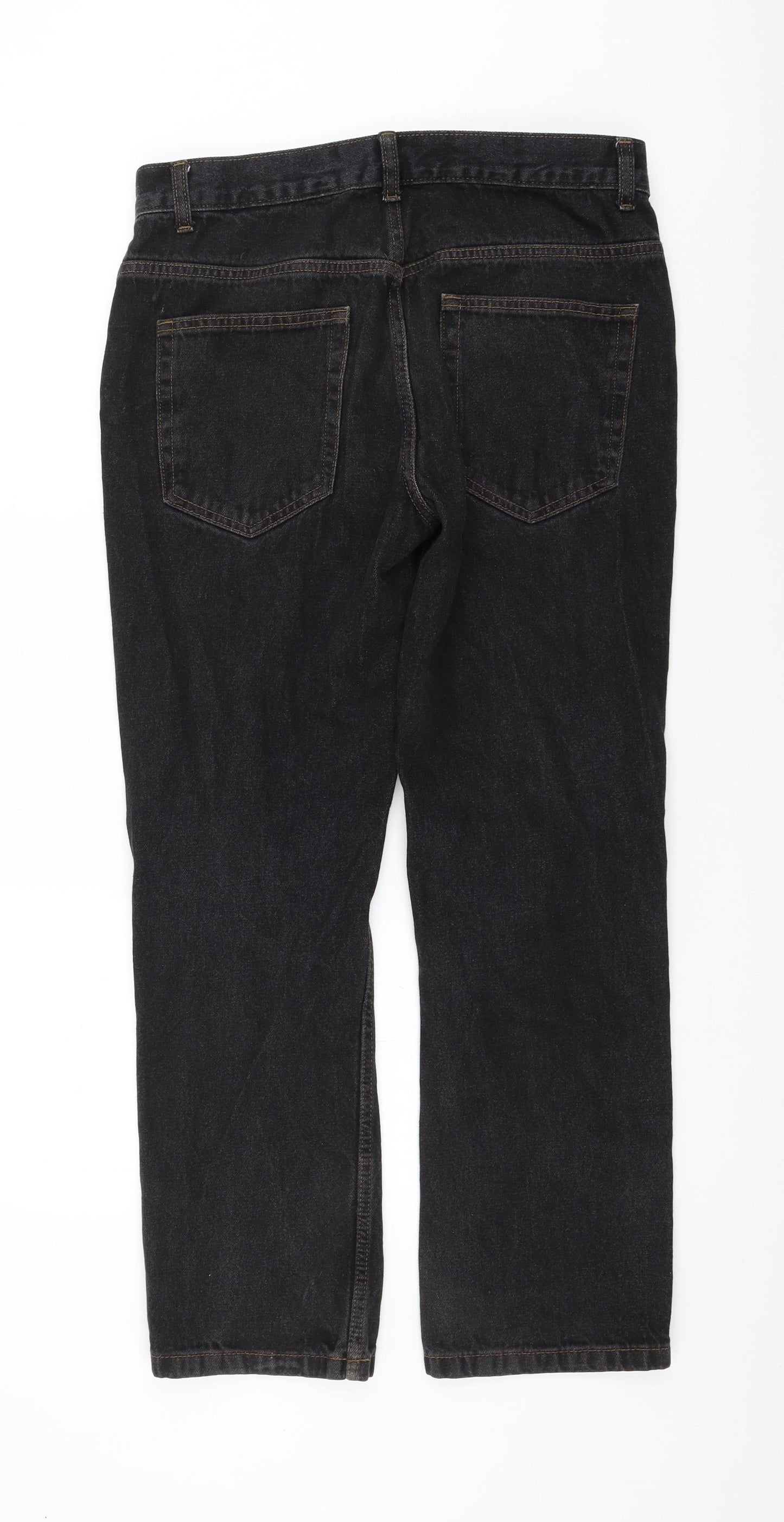 George Mens Black Cotton Straight Jeans Size 32 in L30 in Regular Zip