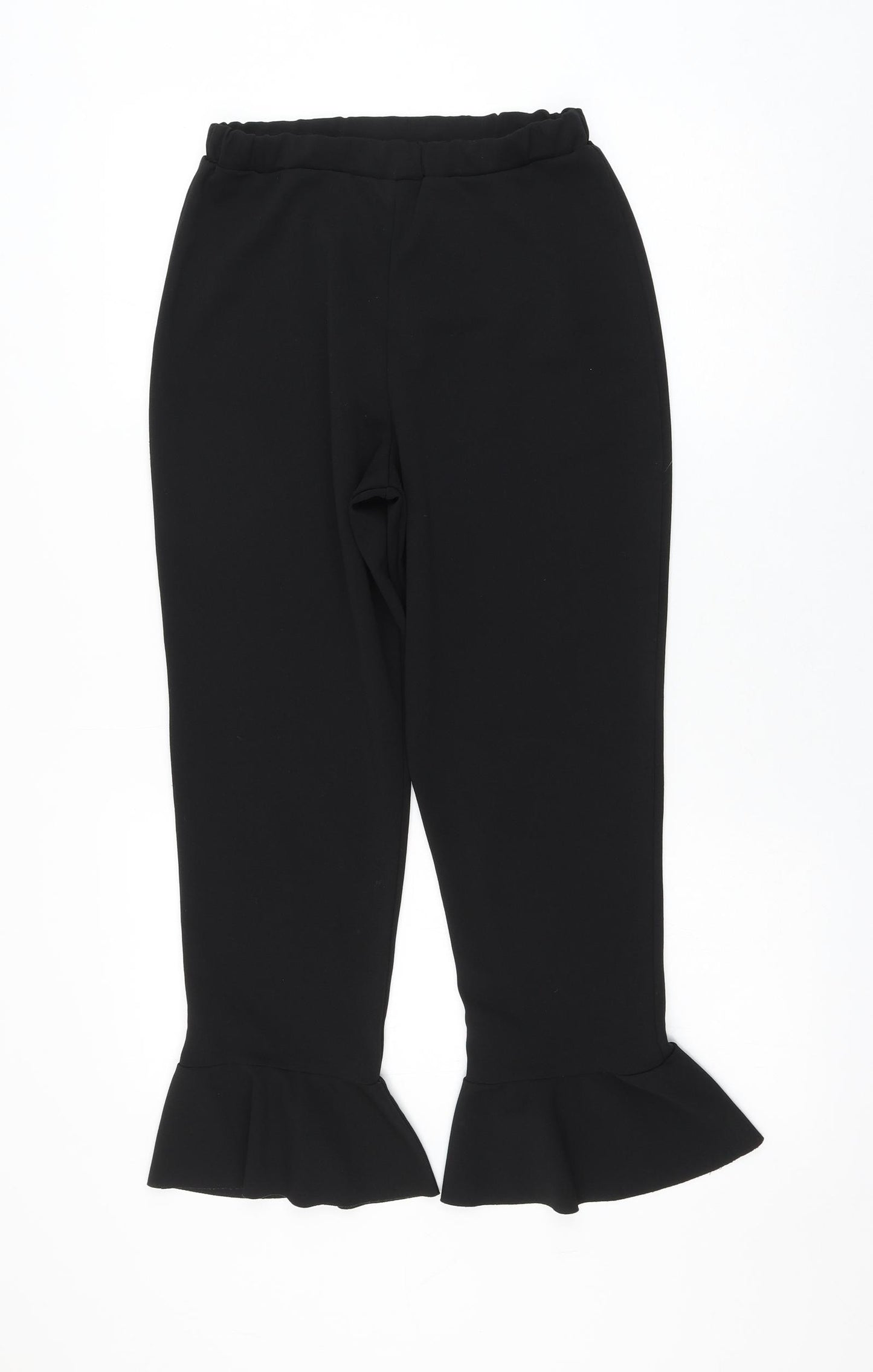 Quiz Womens Black Polyester Cropped Trousers Size 12 L24 in Regular