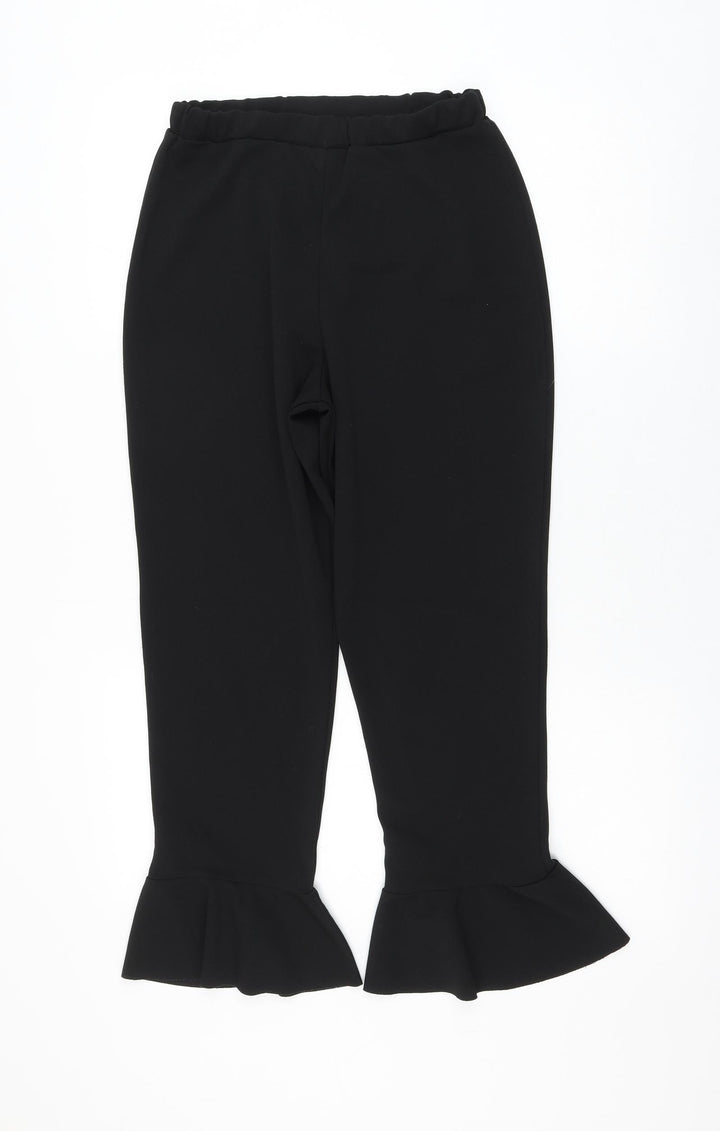 Quiz Womens Black Polyester Cropped Trousers Size 12 L24 in Regular