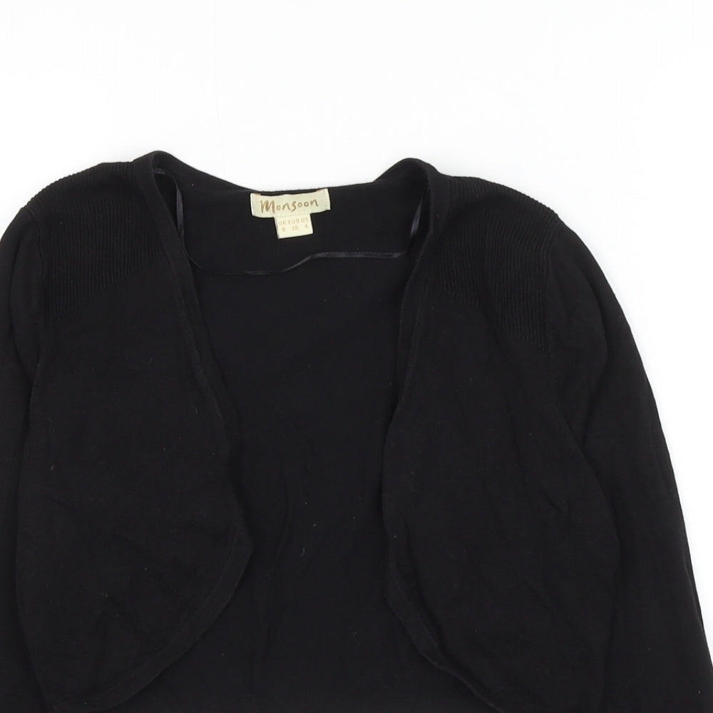 monsoo Womens Black V-Neck Cotton Cardigan Jumper Size 8 - Cropped