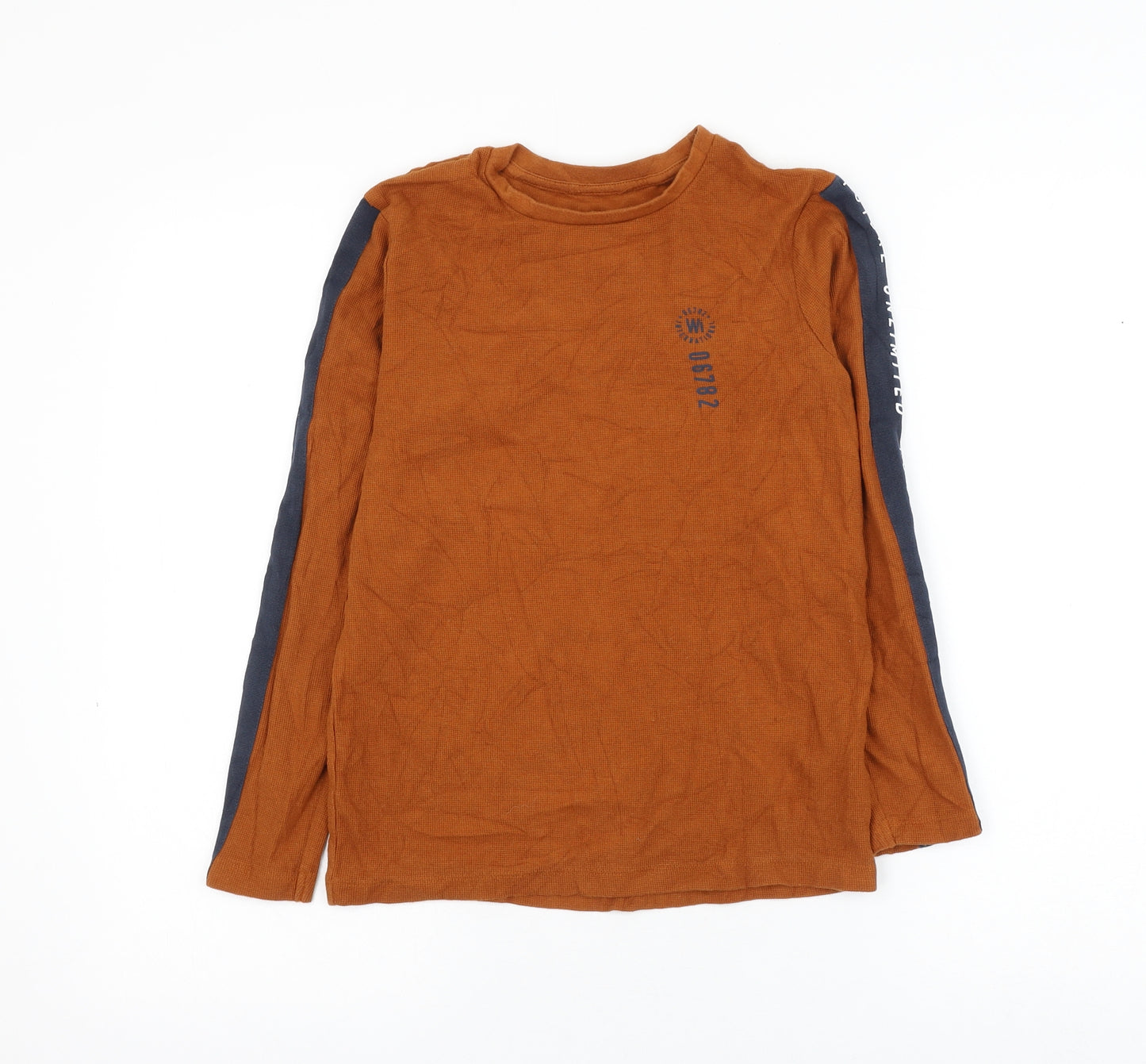 George Boys Brown Cotton Basic T-Shirt Size 11-12 Years Round Neck Pullover