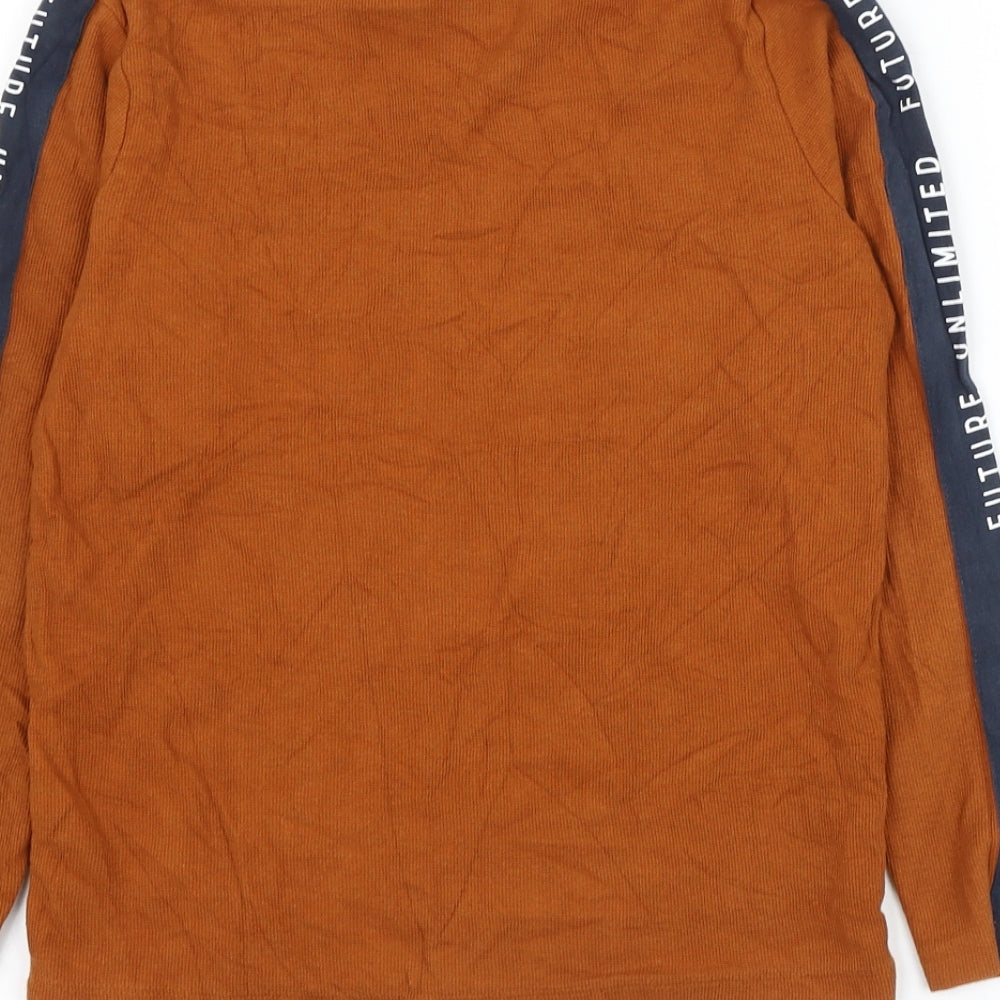 George Boys Brown Cotton Basic T-Shirt Size 11-12 Years Round Neck Pullover