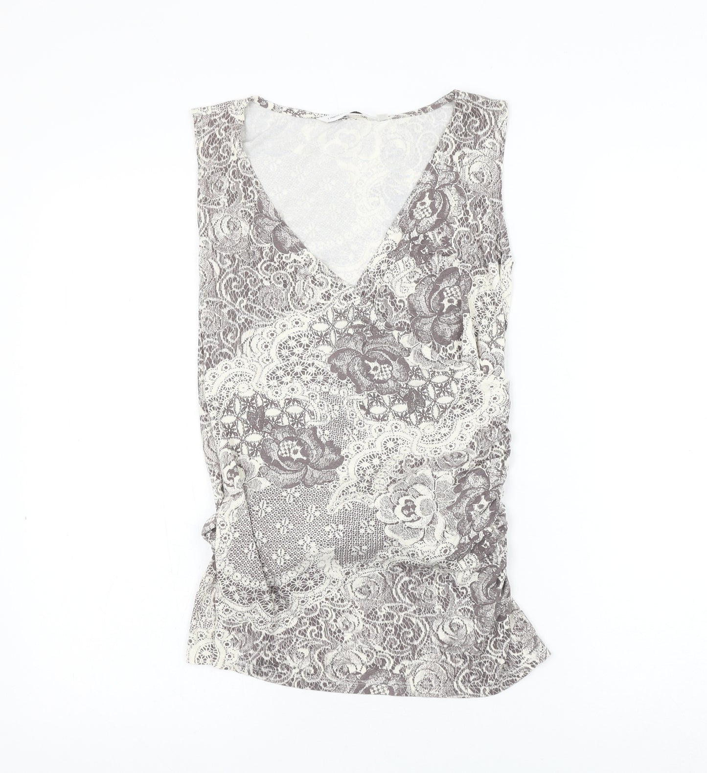 Marks and Spencer Womens Grey Geometric Viscose Basic Blouse Size 12 V-Neck