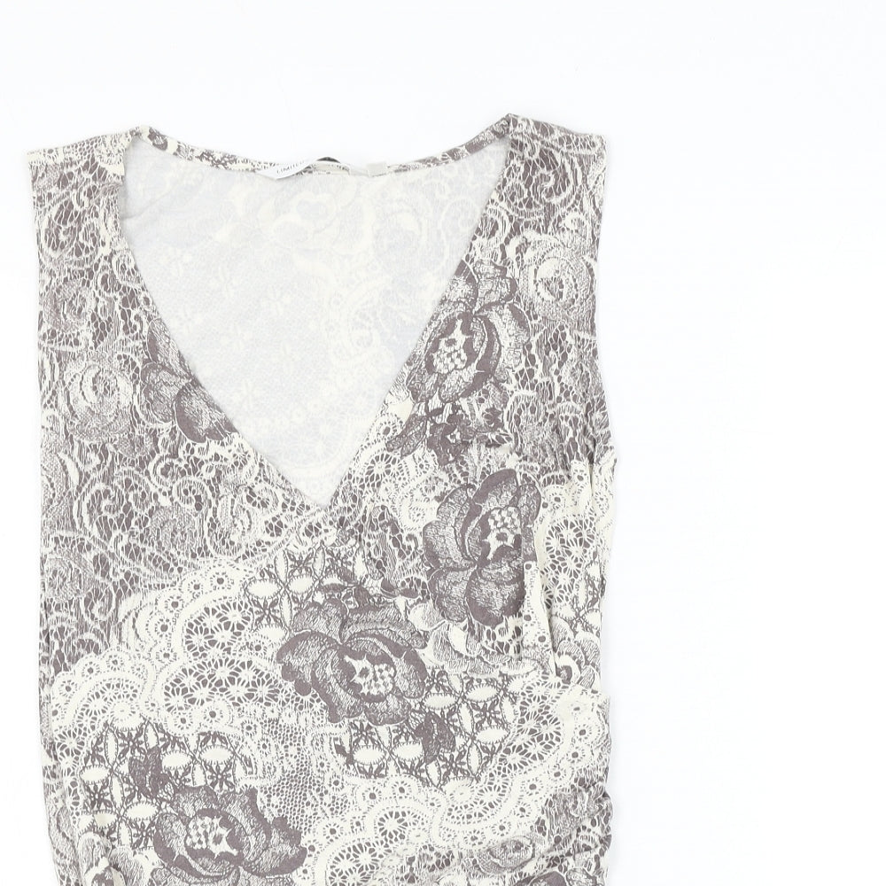Marks and Spencer Womens Grey Geometric Viscose Basic Blouse Size 12 V-Neck