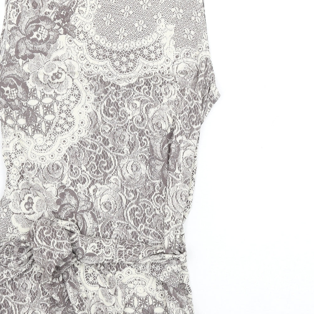 Marks and Spencer Womens Grey Geometric Viscose Basic Blouse Size 12 V-Neck