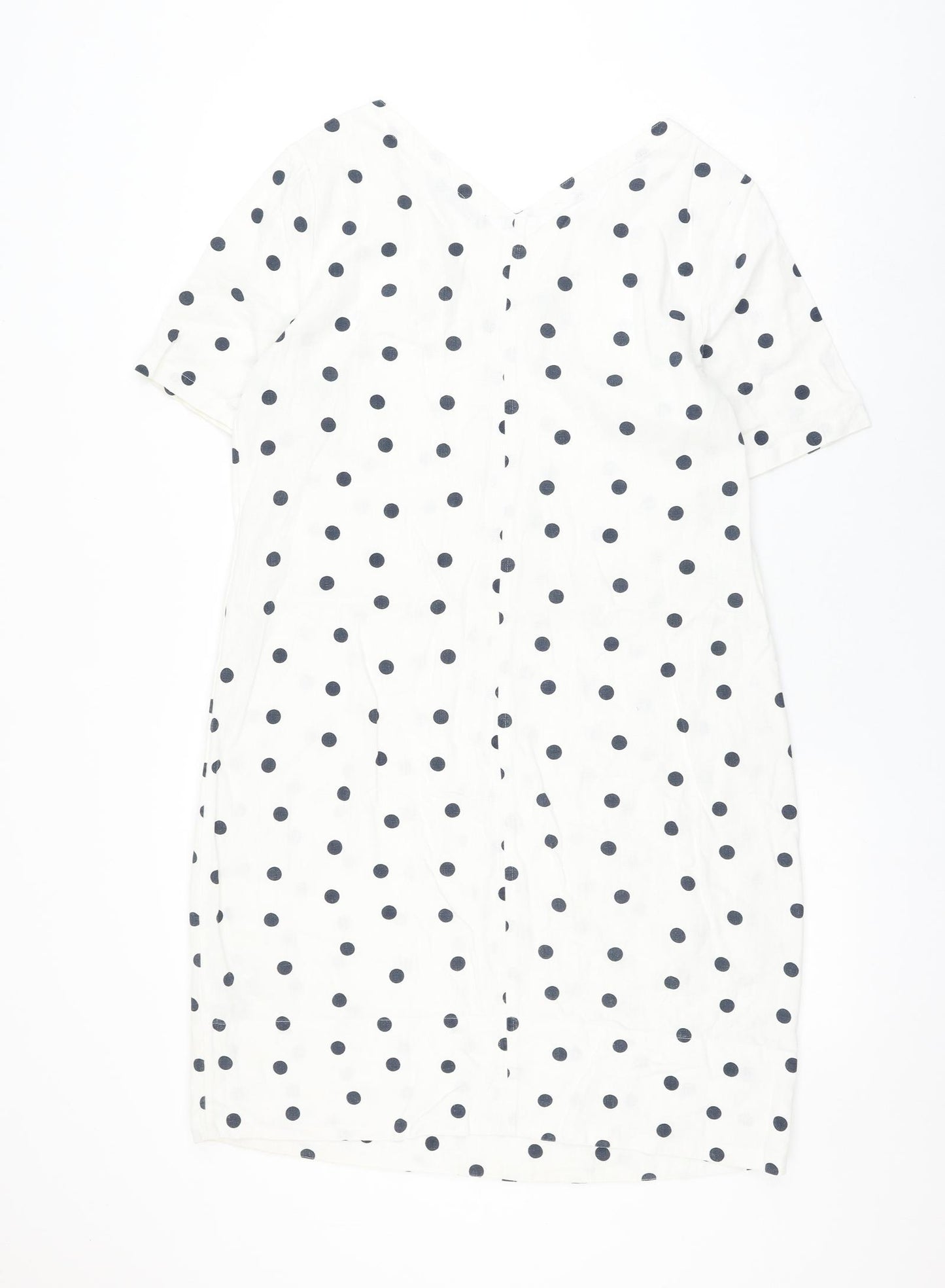 Marks and Spencer Womens White Polka Dot Flax Shift Size 12 V-Neck Pullover