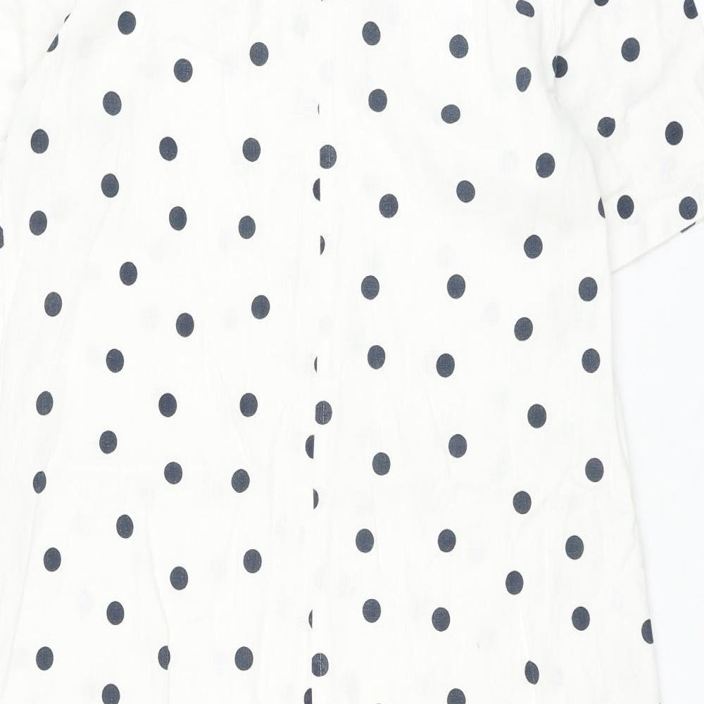 Marks and Spencer Womens White Polka Dot Flax Shift Size 12 V-Neck Pullover