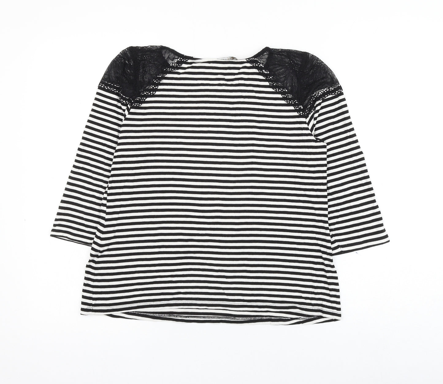 Principles Womens Black Striped Viscose Basic Blouse Size 12 Round Neck - Lace Shoulder