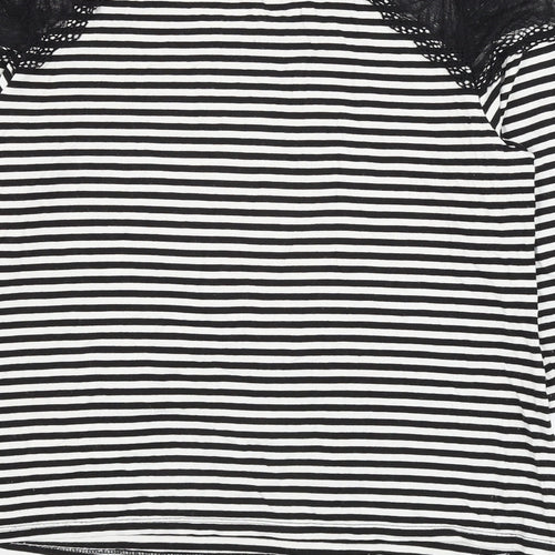 Principles Womens Black Striped Viscose Basic Blouse Size 12 Round Neck - Lace Shoulder