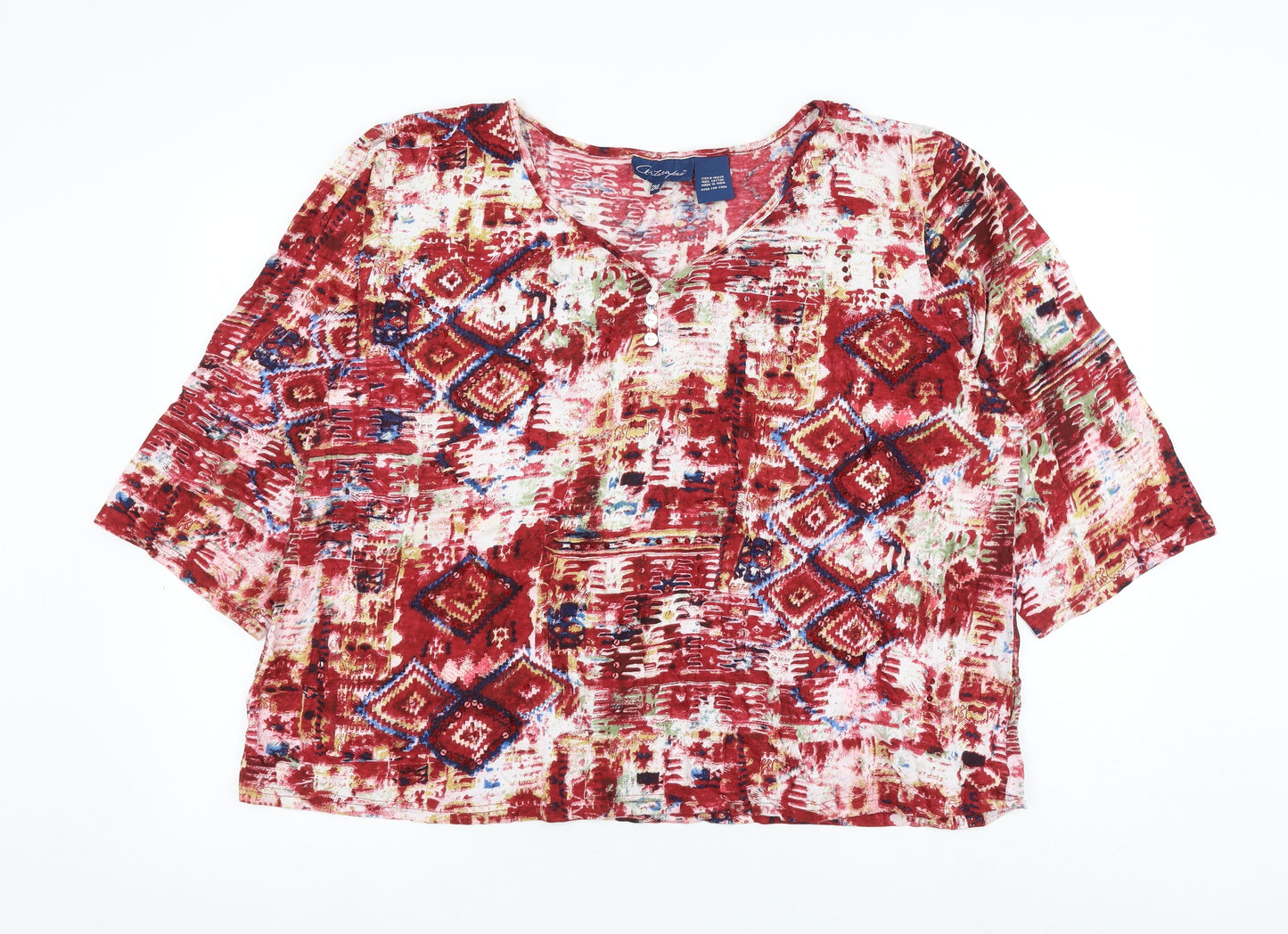 Artocapsea Womens Red Geometric Cotton Basic Blouse Size 2XL Round Neck