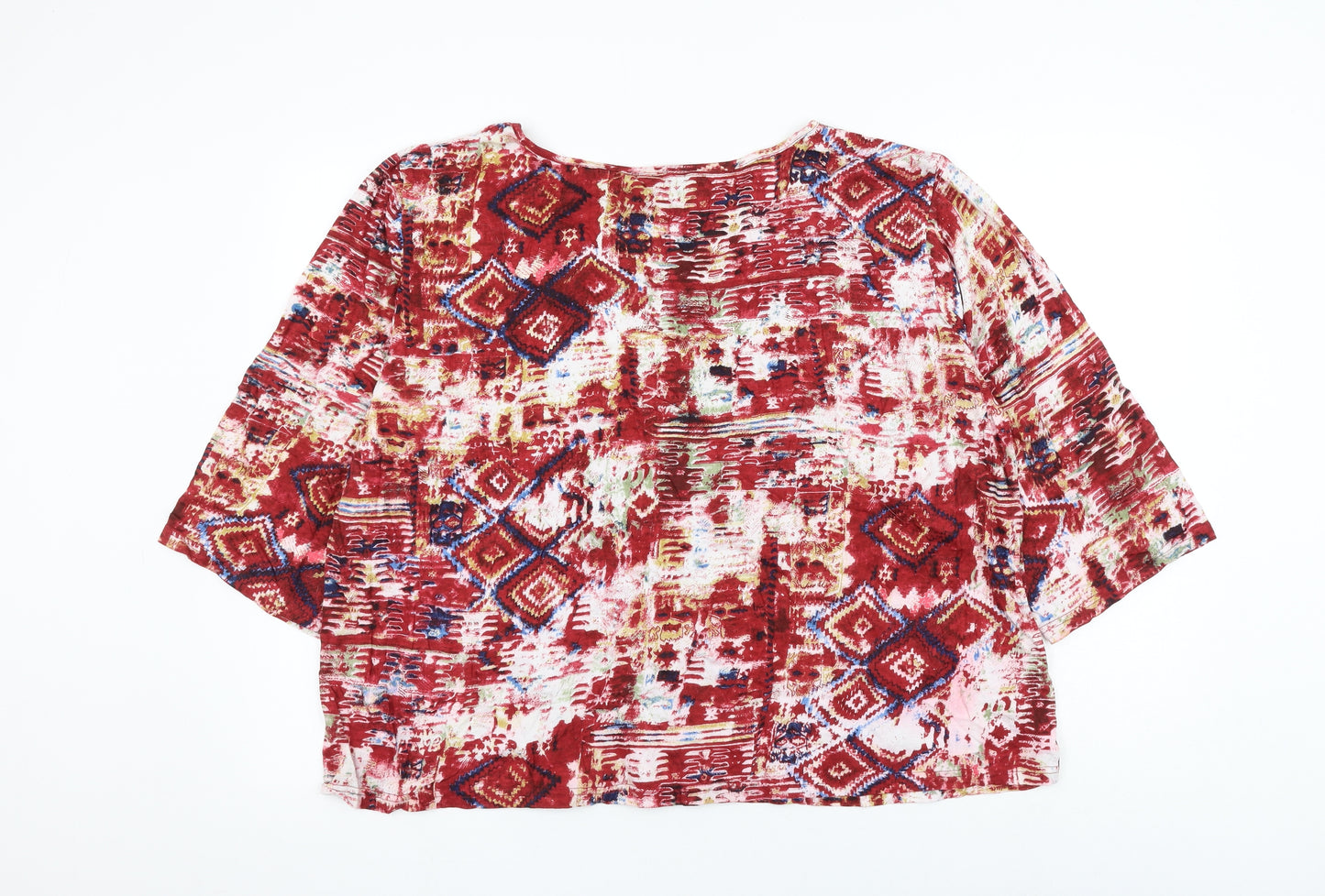 Artocapsea Womens Red Geometric Cotton Basic Blouse Size 2XL Round Neck