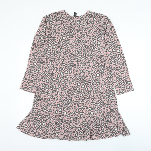 newloo Womens Pink Animal Print Polyester Jumper Dress Size 8 Round Neck Pullover - Leopard Print