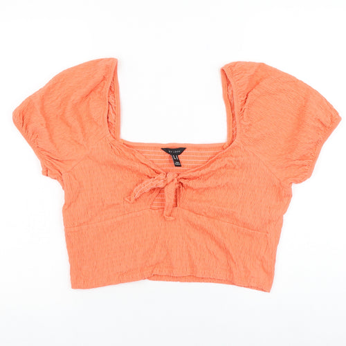 New Look Womens Pink Cotton Cropped Blouse Size 18 V-Neck - Knot Front