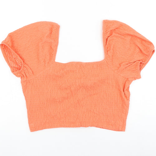 New Look Womens Pink Cotton Cropped Blouse Size 18 V-Neck - Knot Front