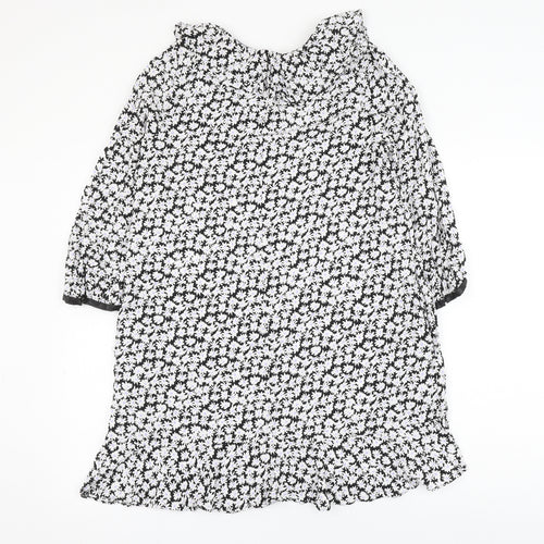 Zara Womens Black Floral Viscose Shift Size M Round Neck Button