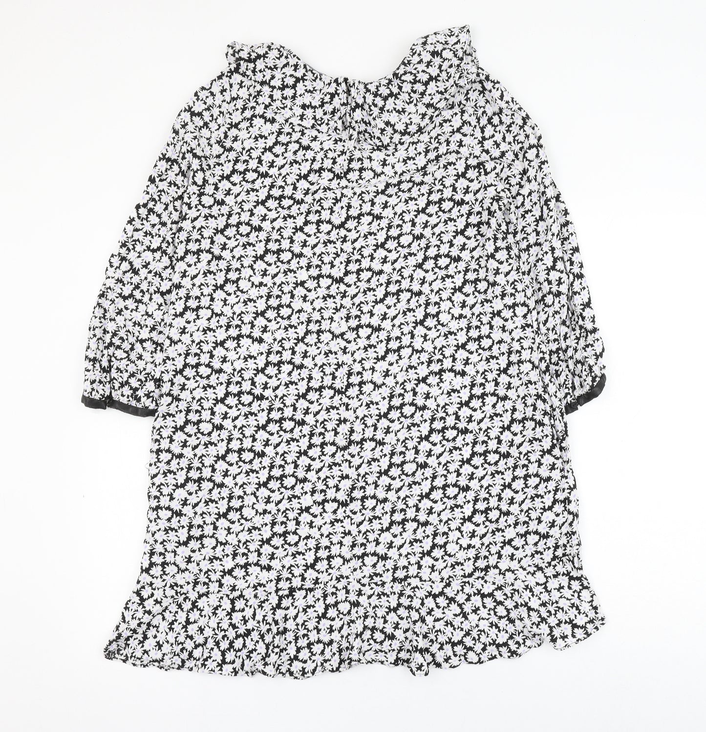 Zara Womens Black Floral Viscose Shift Size M Round Neck Button