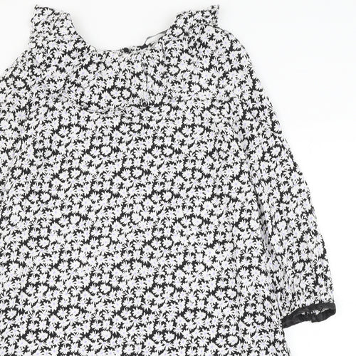 Zara Womens Black Floral Viscose Shift Size M Round Neck Button