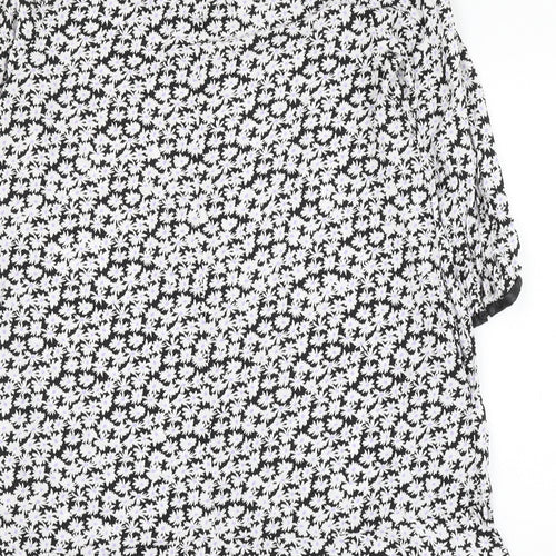 Zara Womens Black Floral Viscose Shift Size M Round Neck Button