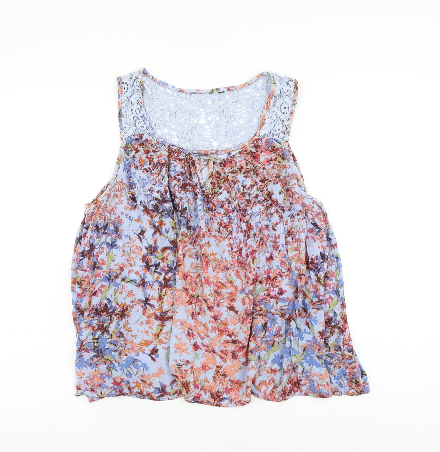 NEXT Womens Blue Floral Viscose Basic Blouse Size 14 Round Neck