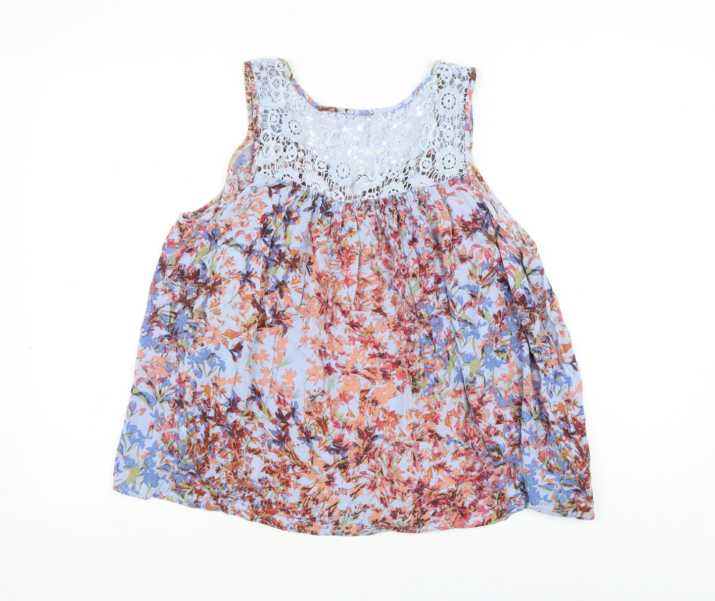 NEXT Womens Blue Floral Viscose Basic Blouse Size 14 Round Neck