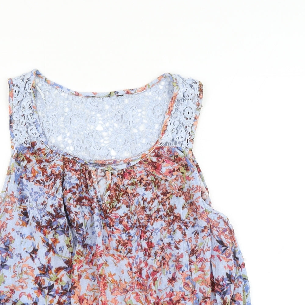 NEXT Womens Blue Floral Viscose Basic Blouse Size 14 Round Neck