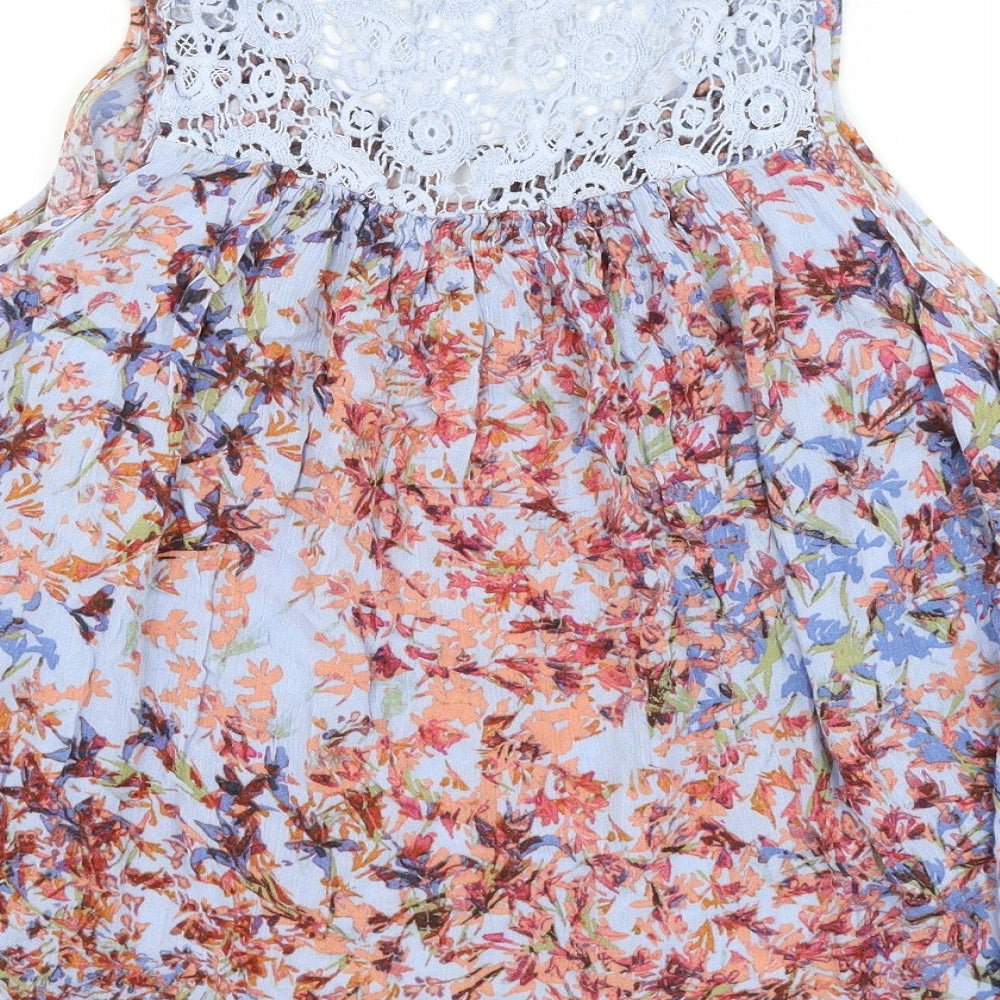 NEXT Womens Blue Floral Viscose Basic Blouse Size 14 Round Neck