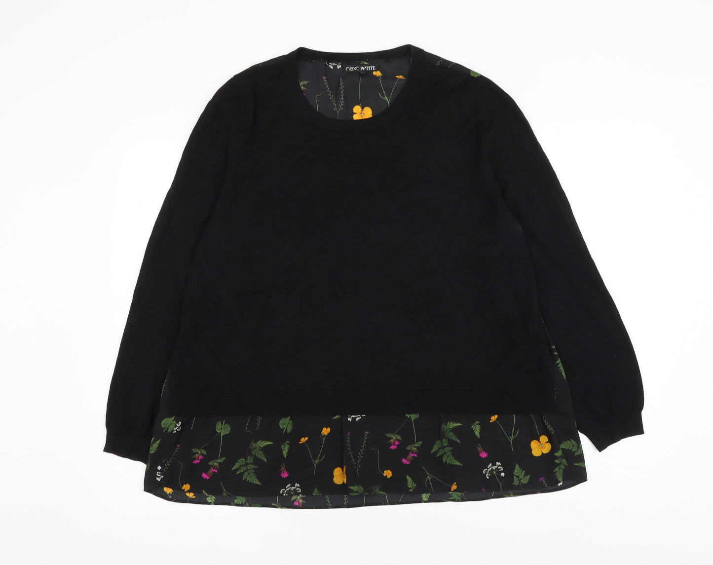 NEXT Womens Black Floral Viscose Basic Blouse Size 18 Round Neck