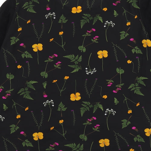 NEXT Womens Black Floral Viscose Basic Blouse Size 18 Round Neck