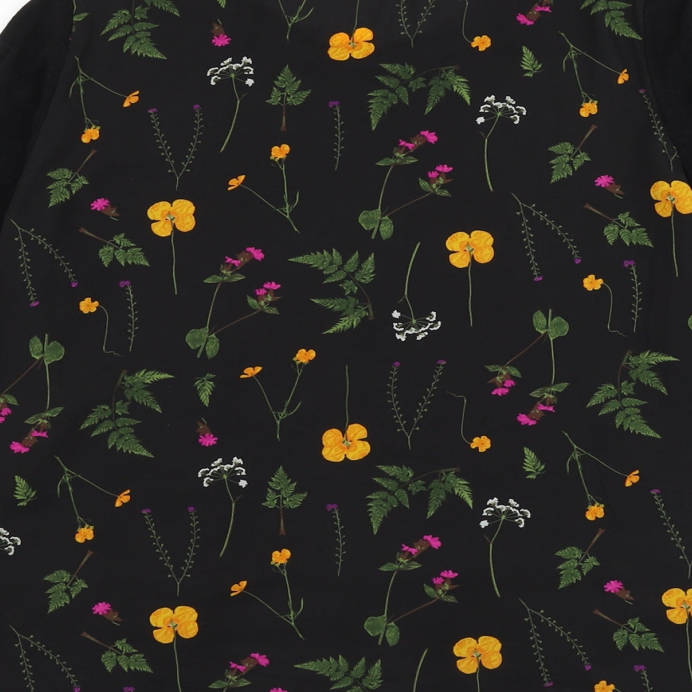 NEXT Womens Black Floral Viscose Basic Blouse Size 18 Round Neck