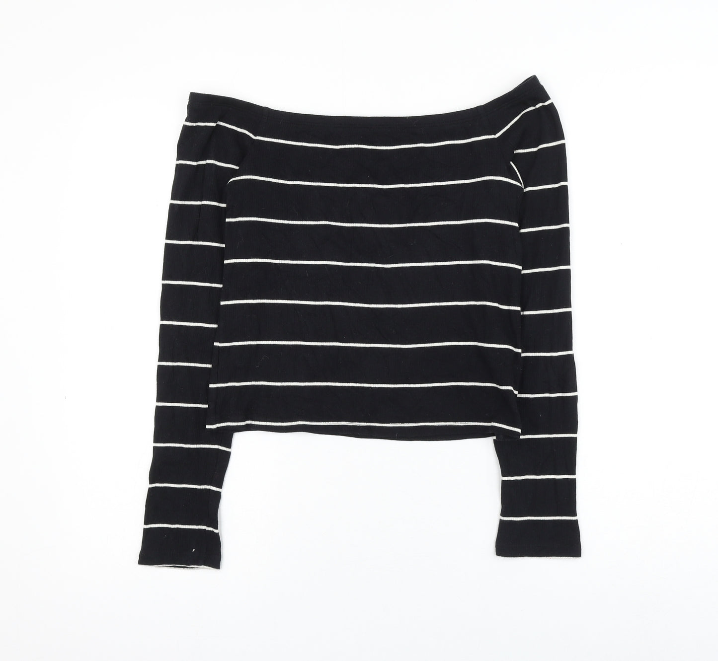 H&M Womens Black Striped Cotton Basic T-Shirt Size M Off the Shoulder