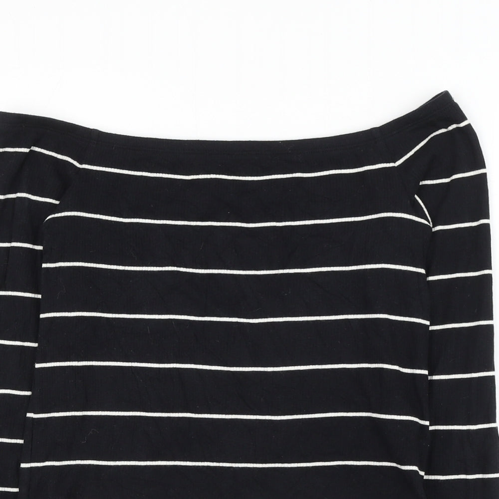 H&M Womens Black Striped Cotton Basic T-Shirt Size M Off the Shoulder