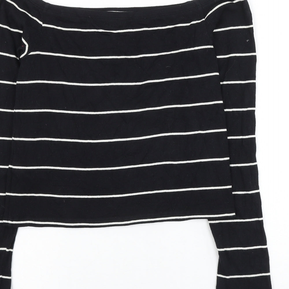 H&M Womens Black Striped Cotton Basic T-Shirt Size M Off the Shoulder