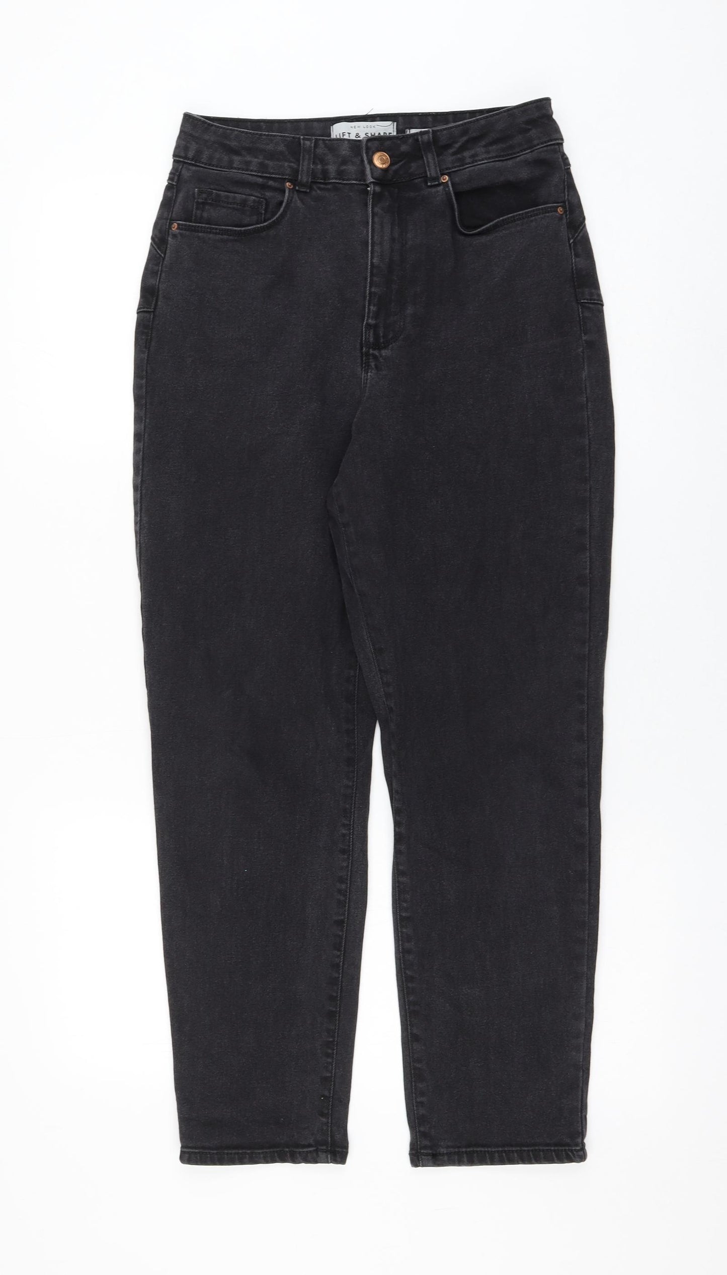 New Look Womens Black Cotton Mom Jeans Size 10 L26 in Regular Zip