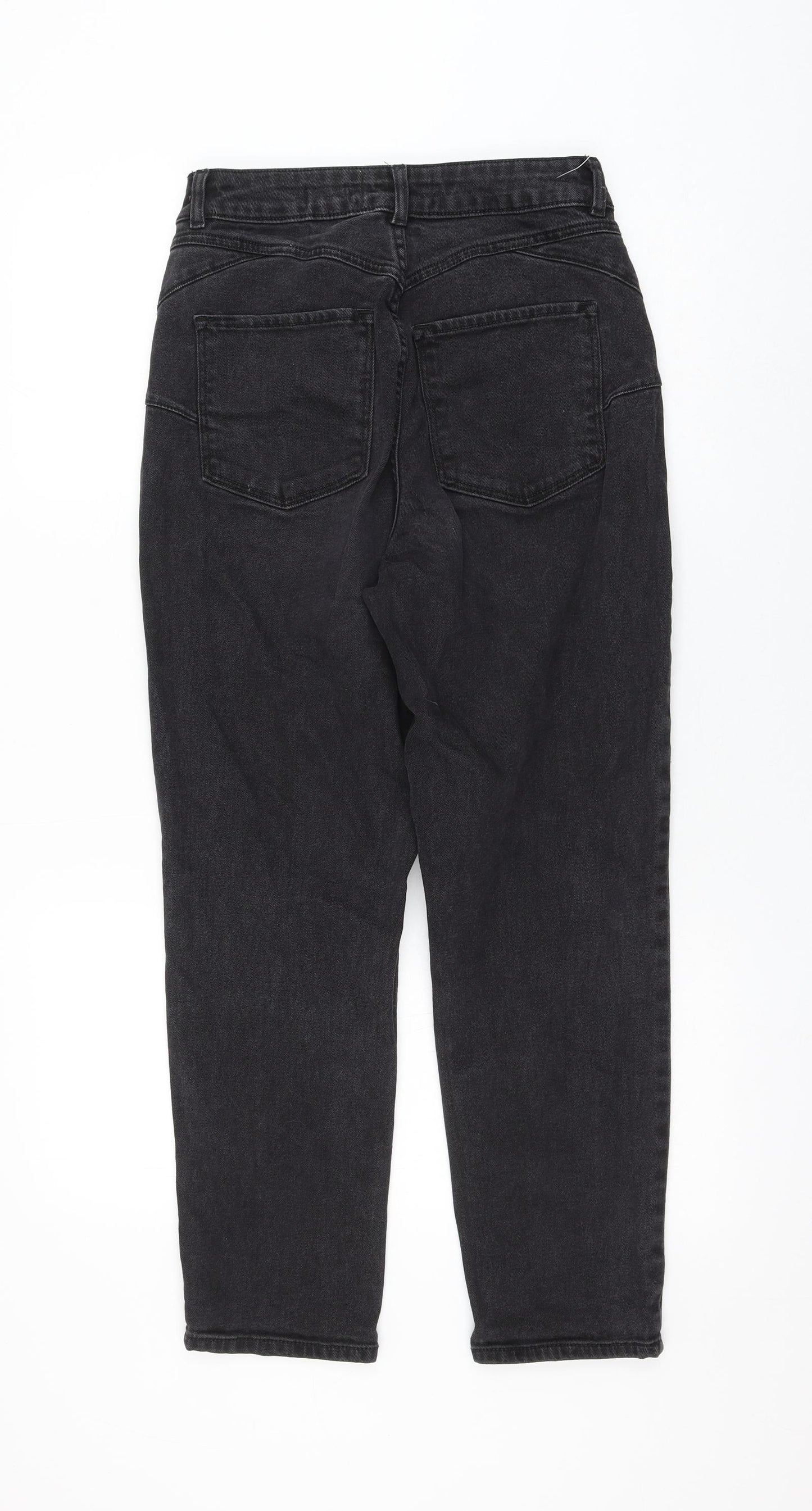 New Look Womens Black Cotton Mom Jeans Size 10 L26 in Regular Zip