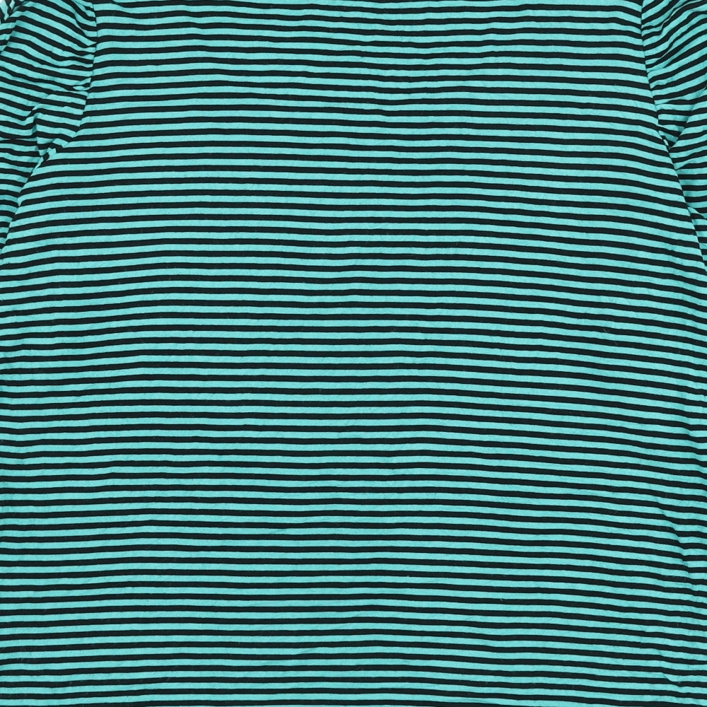 Marks and Spencer Womens Green Striped Viscose Basic T-Shirt Size 14 Scoop Neck