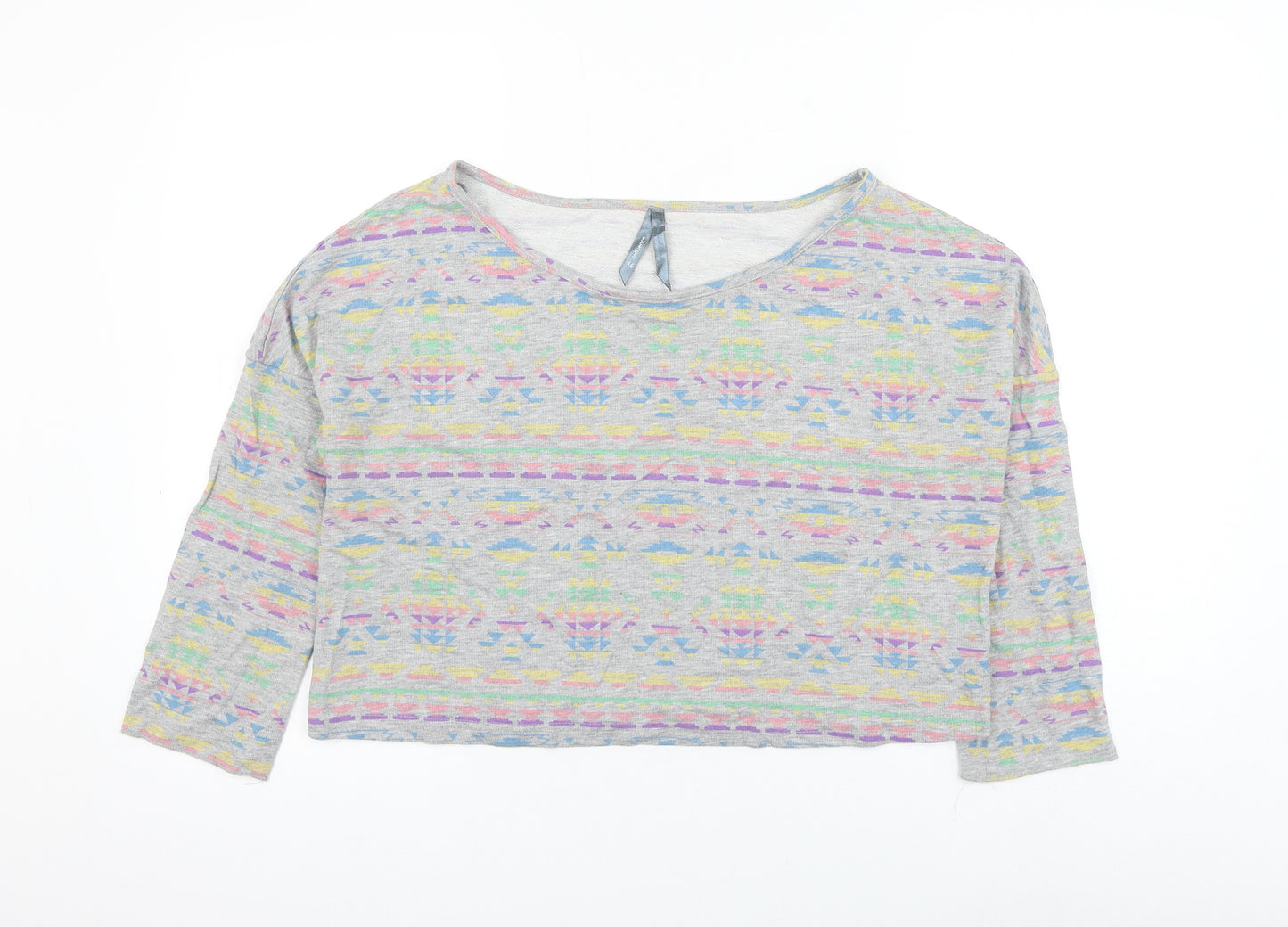 Influence Womens Grey Geometric Polyester Pullover Sweatshirt Size 14 Pullover - Cropped