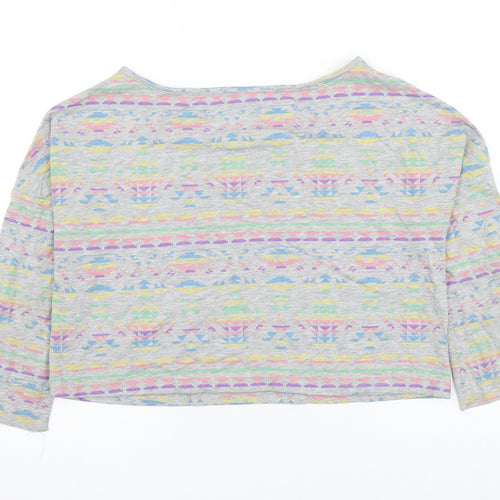 Influence Womens Grey Geometric Polyester Pullover Sweatshirt Size 14 Pullover - Cropped