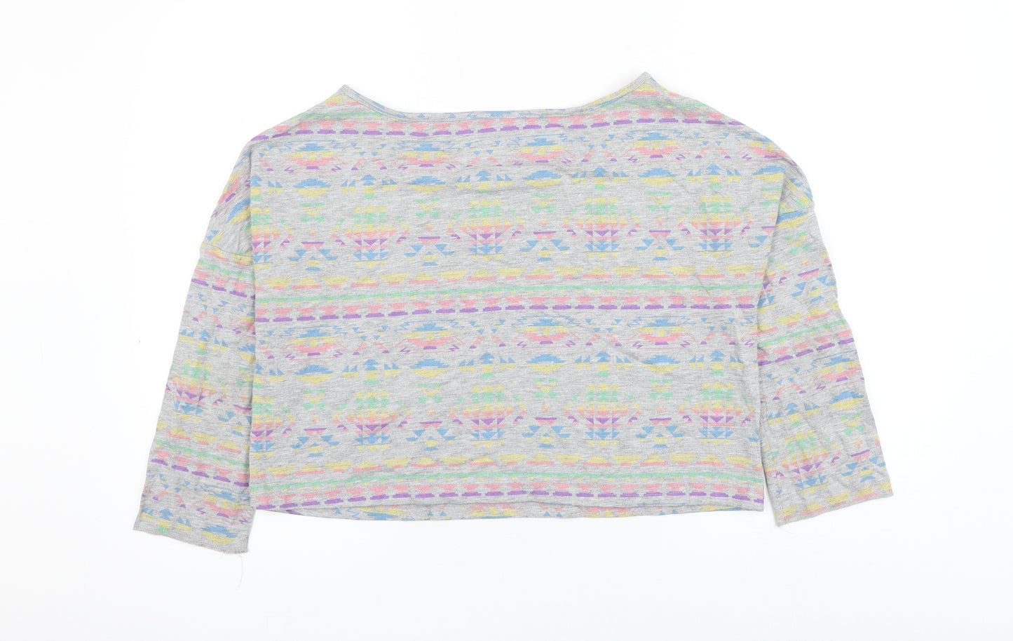 Influence Womens Grey Geometric Polyester Pullover Sweatshirt Size 14 Pullover - Cropped